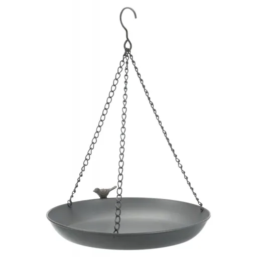 Hanging Bird Bath & Bird Feeder - Gray Metal