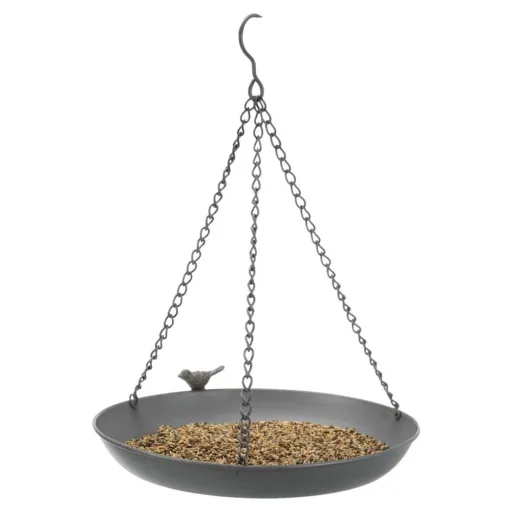 Hanging Bird Bath & Bird Feeder - Gray Metal