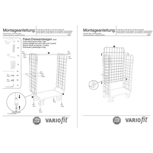 Three-Sided Transport Trolley with Easy Stop