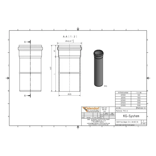 KGEM Pipe SN 4 DN/OD 125 x 2000 mm