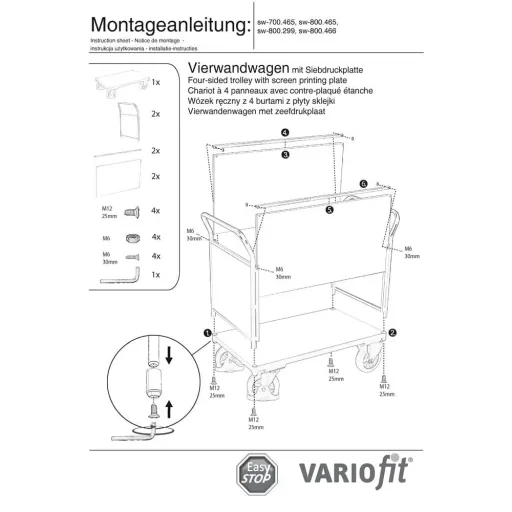 Four-Wall Cart 1000 kg Type M + EasySTOP