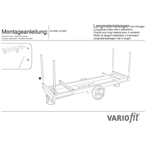 Long Material Cart with 4 Posts, 3000kg Capacity