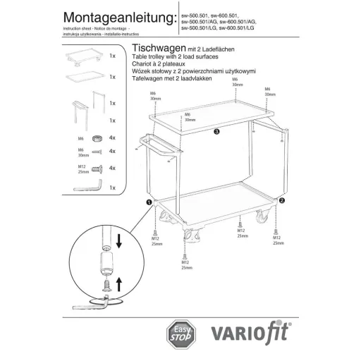 250 kg Capacity Workshop Trolley Cart with 2 Shelves