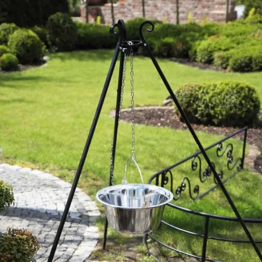 Natural Steel Grill Tripod, 180cm Adjustable Height Fire Pit