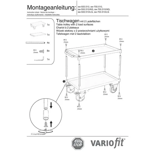 2-Tier Workshop Trolley Cart, EasySTOP, 400kg Capacity