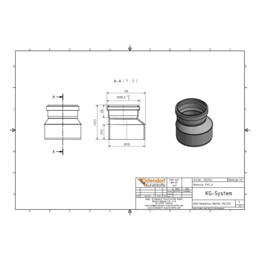 Pipe Reducer DN 315/250, Sewer Pipe Reducer, Drain Pipe Reducer