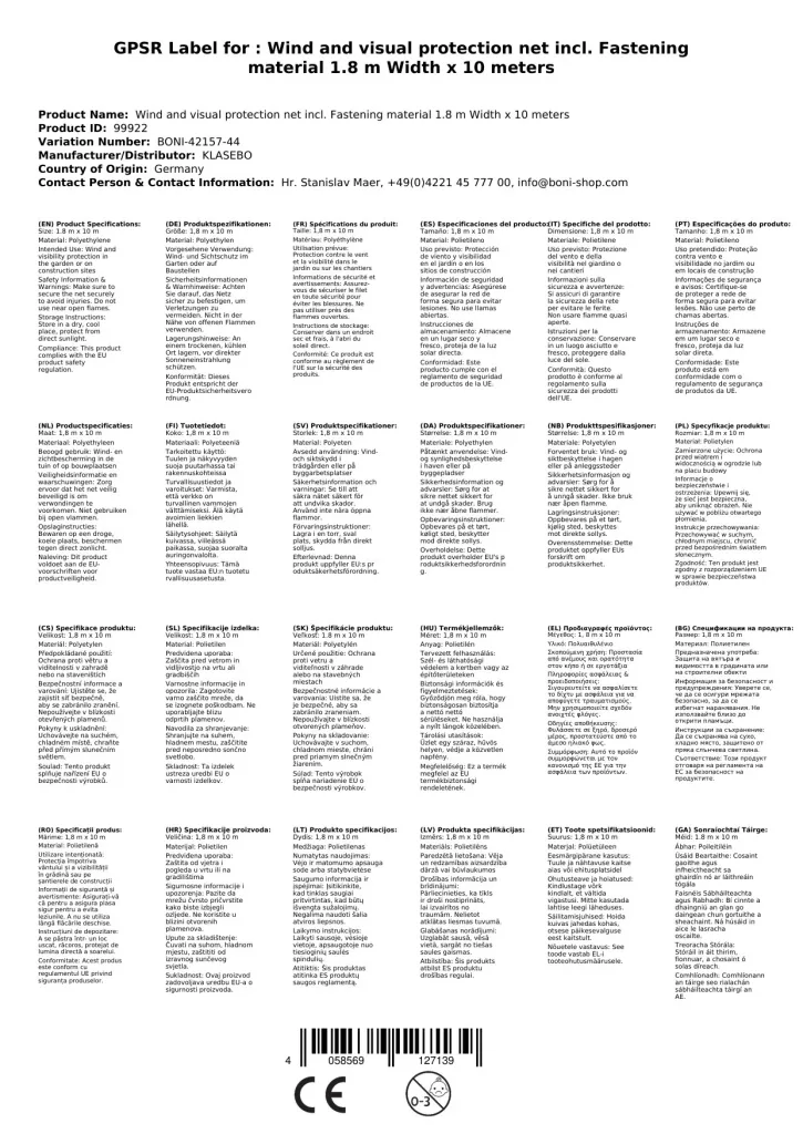 Privacy Screen & Windbreak Net 1.8x10m with Ties