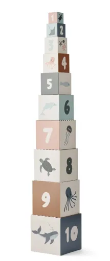 Liewood Printed Cardboard Building Blocks - Aaren, Learning Toy for Toddlers from 18 Months, Color: Sea creature/sandy mix