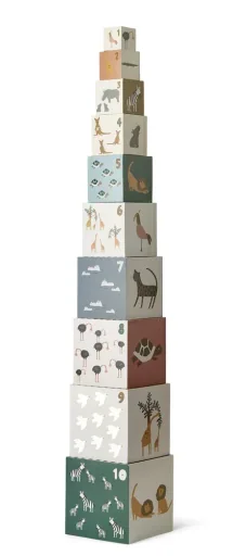 Liewood Printed Building Blocks, Cardboard Blocks - Aaren, Learning Toy for Toddlers from 18 Months, Color: All Together Sandy