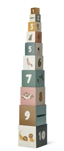 Liewood Printed Building Blocks, Cardboard Blocks - Aaren, Learning Toy for Toddlers from 18 Months, Color: All Together Sandy