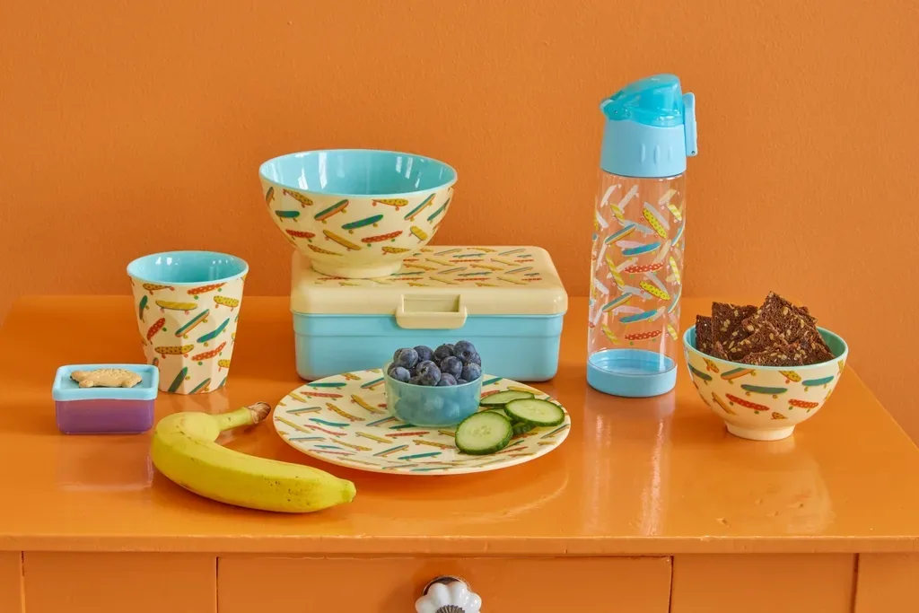 RICE plate and bowl with skateboard print, melamine, small size