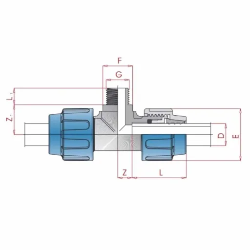 32mm PE Pipe Tee Fitting, Compression Connector, Potable Water Safe