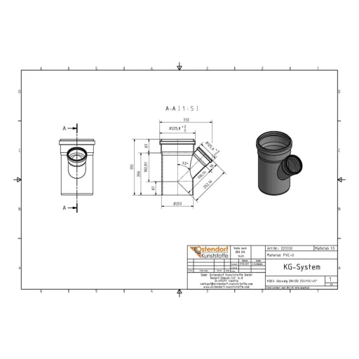 Sewer Pipe Branch 200/110 mm, 45 Degree - Reliable Drain Connection