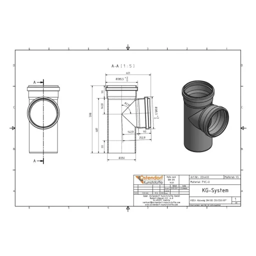 Sewer Pipe Branch, Drain Pipe Branch, PVC Pipe Branch, 250/250 87 degree