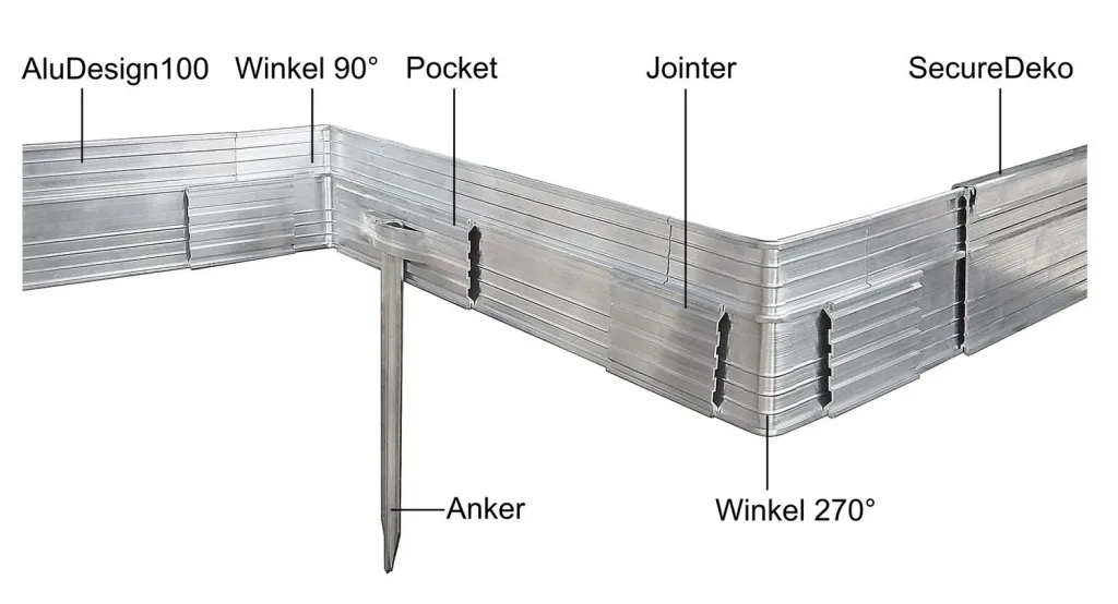 Garden edging Height: 10-14-24 cm, Length: 1-30 m | Ultra strong aluminum lawn edging, Broad: 14 cm; Crowd: 10