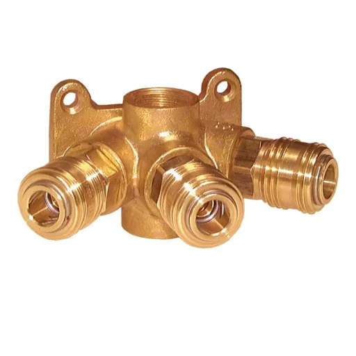 Brass Air Compressor Wall Outlet 5-Port with 4 Couplers