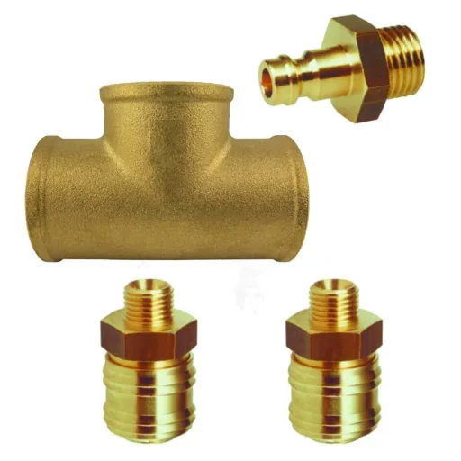 Compressed Air Brass T Piece Set 2 Couplings 1 Plug