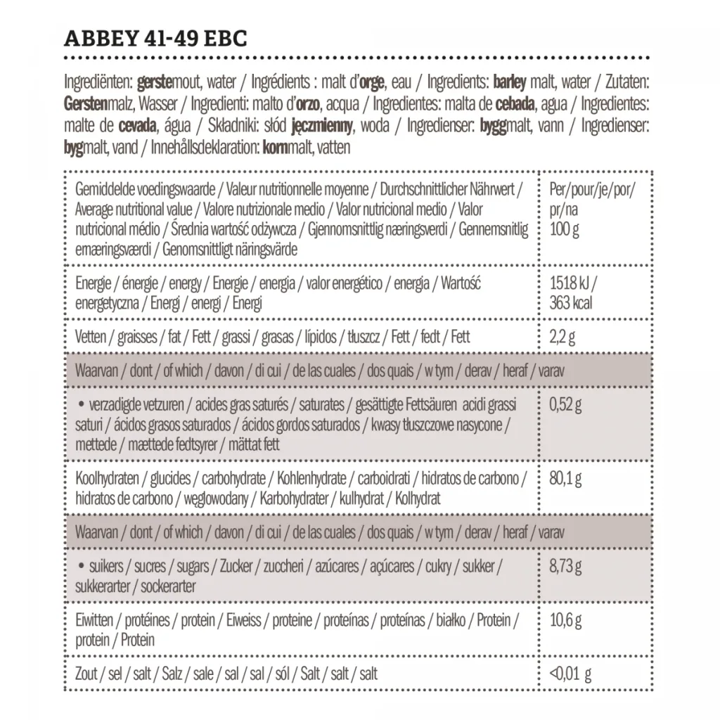 Castle Malting Abbey Malt - 41- 49 EBC, 1 kg, gives a strong taste of baked bread, nuts and fruits