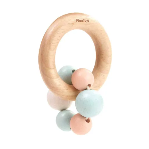 Plan Toys Baby Rassel with Pearl Ring Wood Pastel