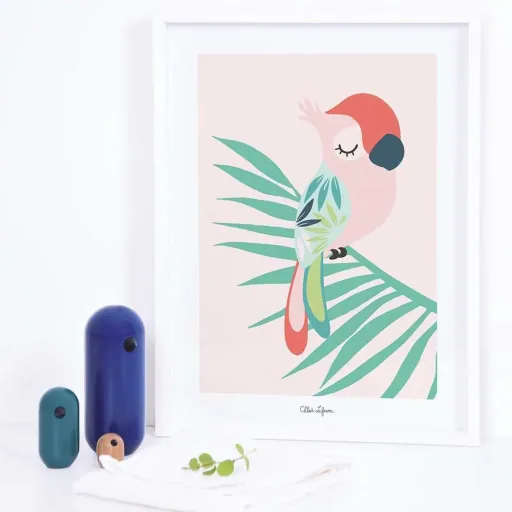 Lilipinso poster sleeping parrot pink red green