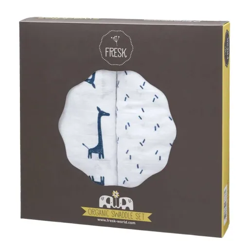 Fresk Mulltuch swaddle giraffe blue