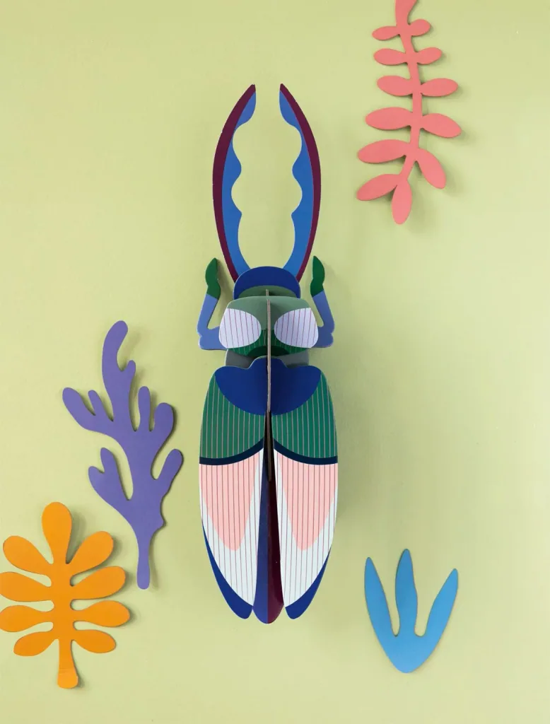 Studio Roof 3D deer beetle green cardboard