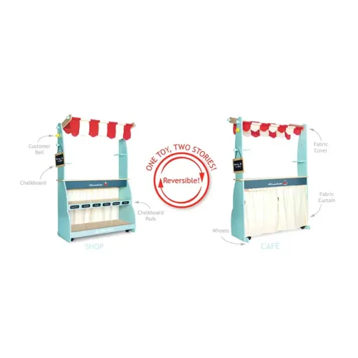 Le Toy van sales stand and Café Honeybake