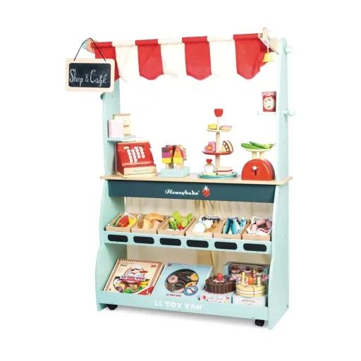 Le Toy van sales stand and Café Honeybake