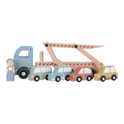 Little dutch wood car transporter blue