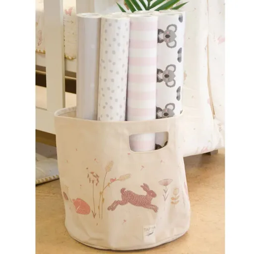 Taftan storage basket "Hello World" pink beige