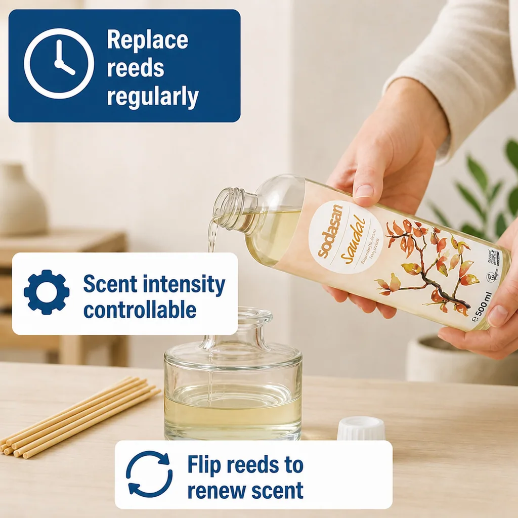 Sandalwood Diffuser Refill 500ml, Sandalwood Room Scent Refill, Natural Room Fragrance Refill