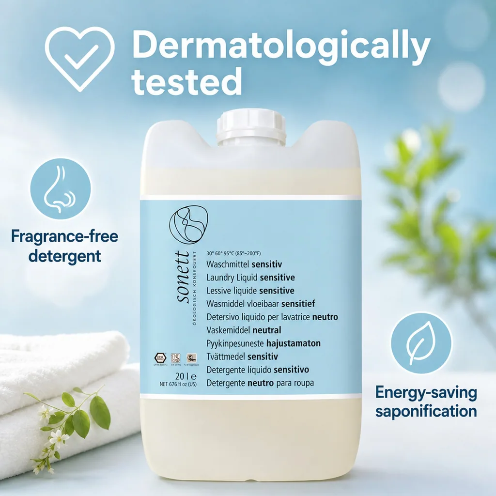 Sensitive Laundry Detergent, 20 Liter, Fragrance Free, Dye Free