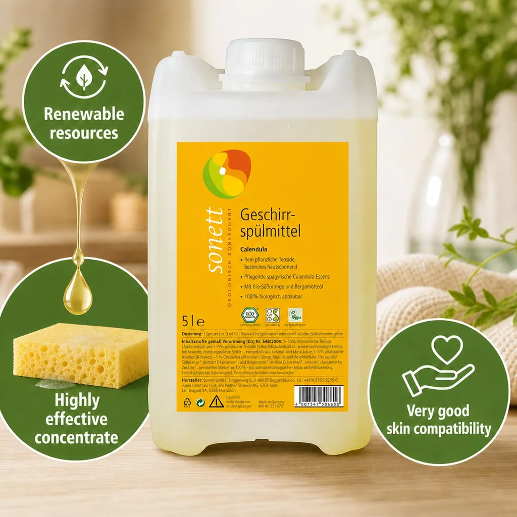 Dish Soap 5 Liter, Calendula, Natural Dish Soap, Gentle for Sensitive Skin