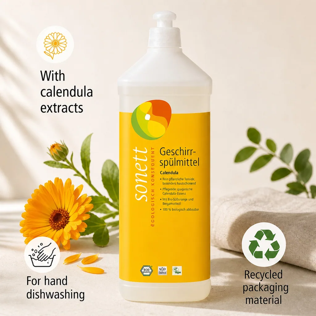 Dish Soap 1 Liter, Calendula, Natural Dish Soap, Gentle