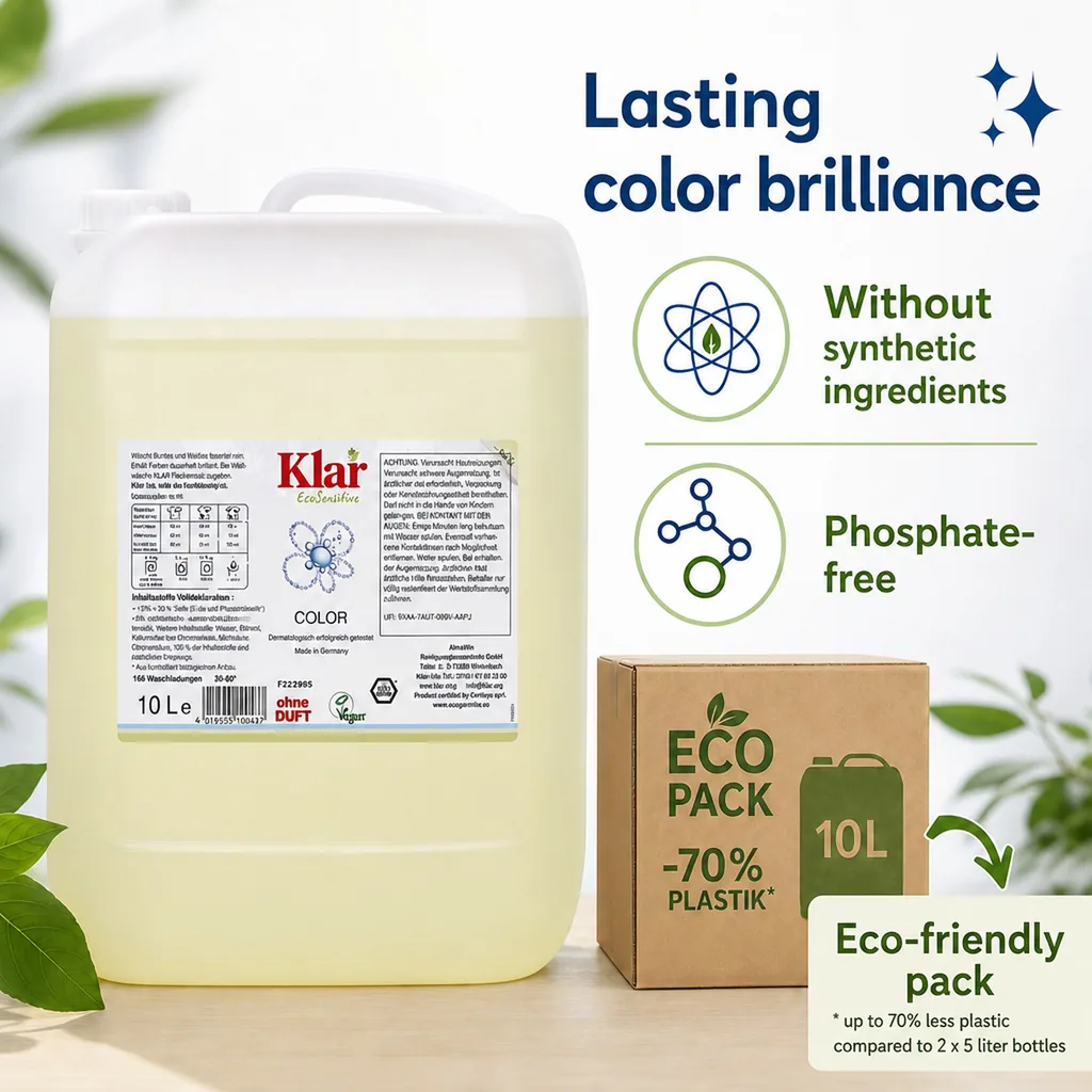 Color Laundry Detergent 10 Liter, Liquid, Fragrance Free, Unscented, Dye Free, Sensitive Skin