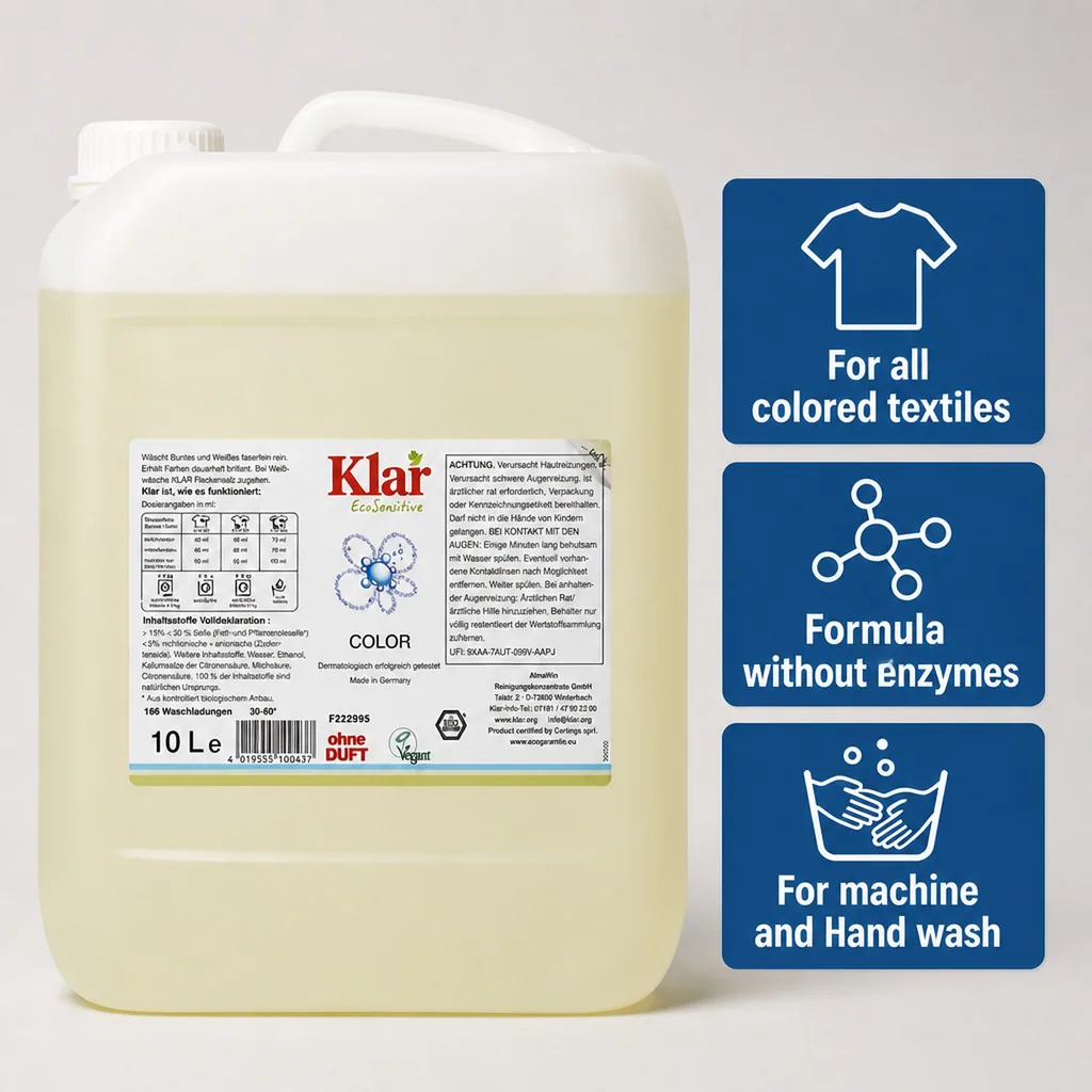 Color Laundry Detergent 10 Liter, Liquid, Fragrance Free, Unscented, Dye Free, Sensitive Skin