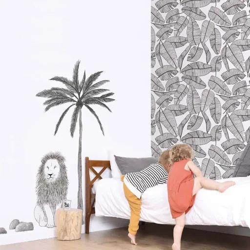 Lilipinso Wall Sticker XL Löwe with palm gray