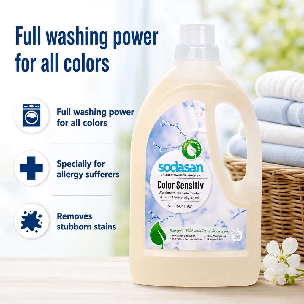 Color Sensitive Laundry Detergent 1.5 Liter, Liquid Laundry Detergent Sensitive, for Sensitive Skin