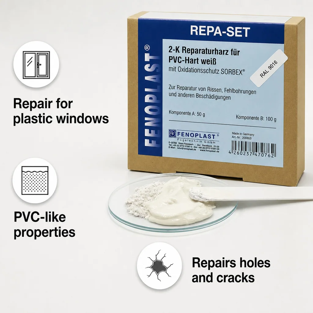 Window repair kit, plastic window repair, white window frame paint, 2K repair resin