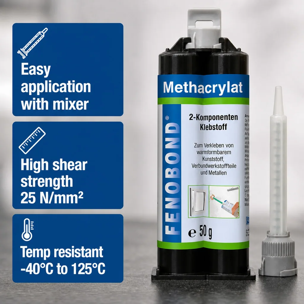 2K Adhesive, Methacrylate Adhesive, 50 ml Adhesive, Two Part Adhesive, Structural Adhesive, with Nozzle