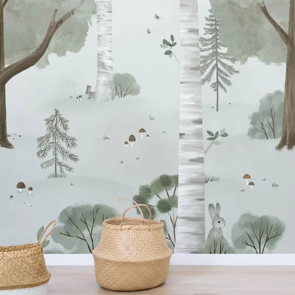 Lilipinso wallpaper, children's room wall design, panorama, birch forest