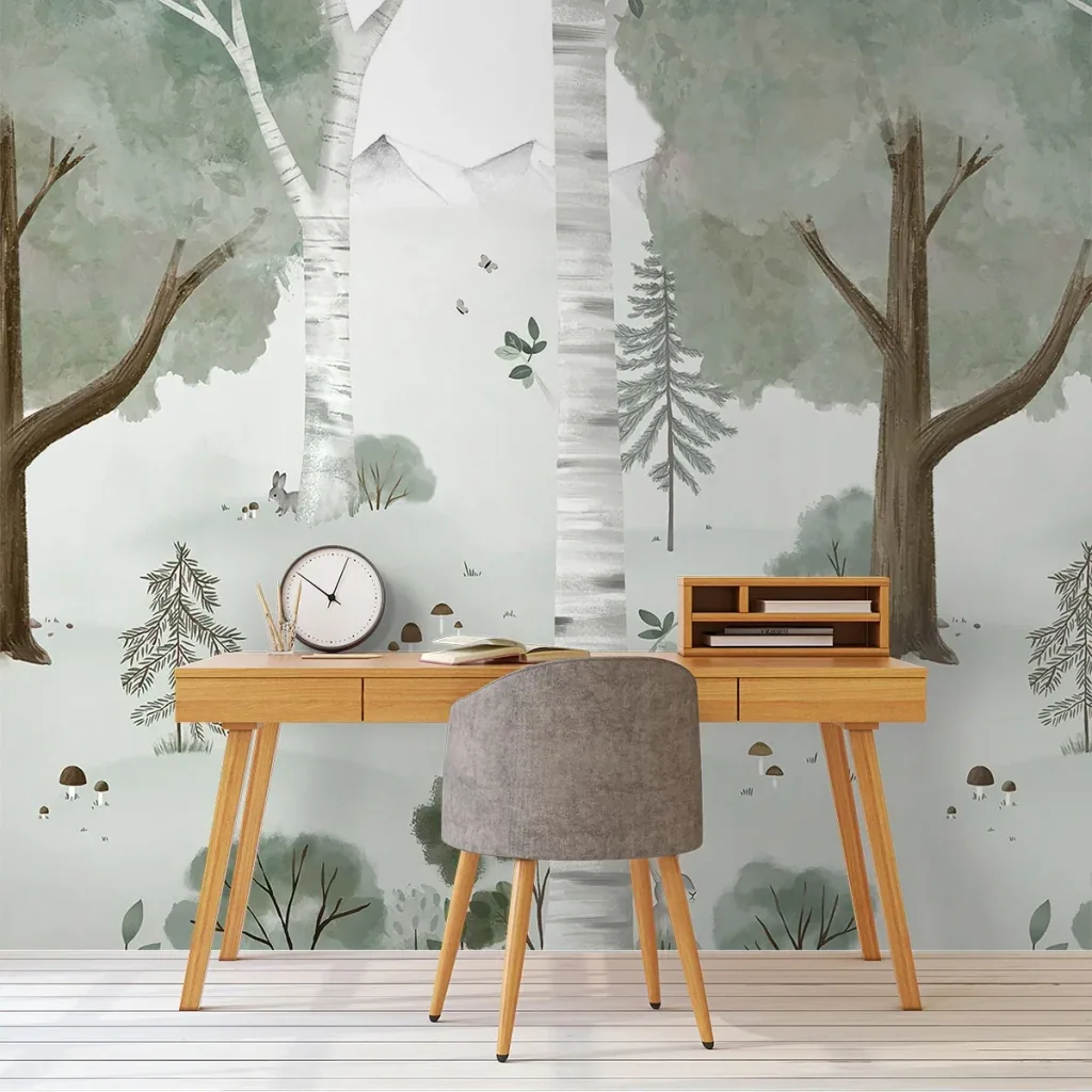 Lilipinso wallpaper, children's room wall design, panorama, birch forest