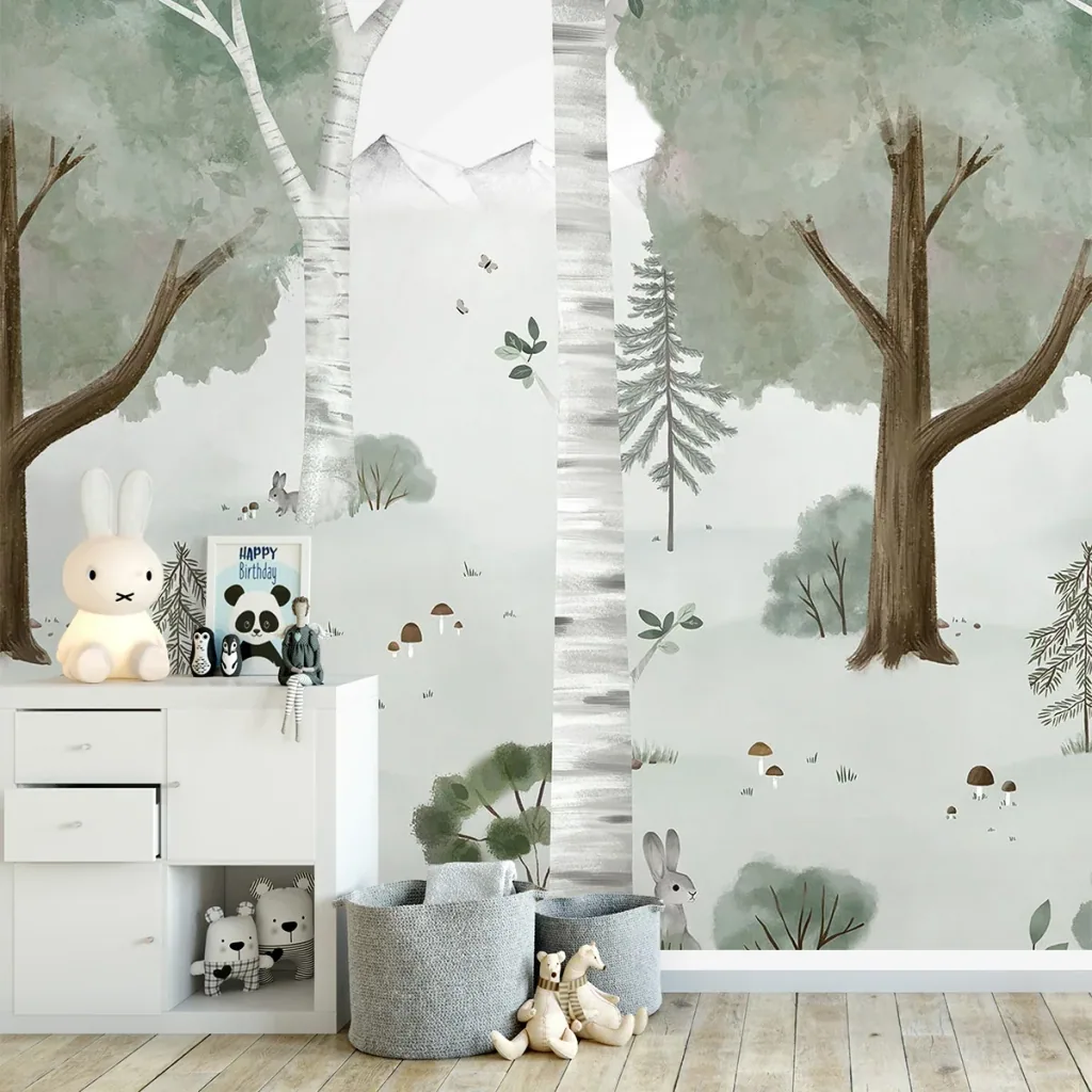 Lilipinso wallpaper, children's room wall design, panorama, birch forest