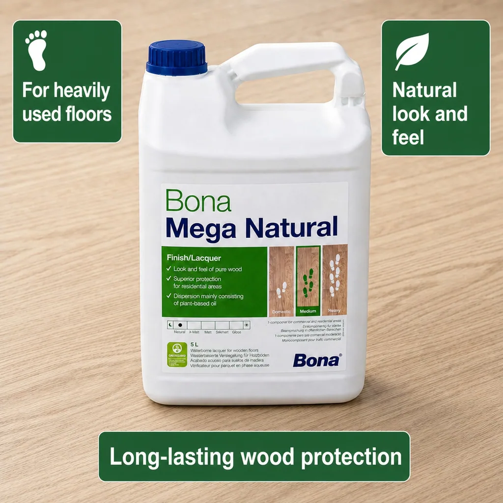 Bona Mega Natural 5 Liter, 1K Ultramatt Wood Floor Finish