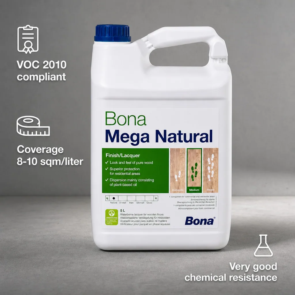 Bona Mega Natural 5 Liter, 1K Ultramatt Wood Floor Finish