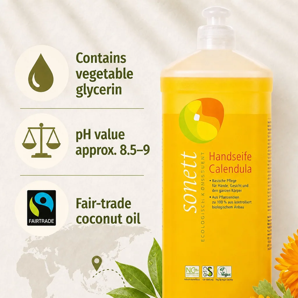 Hand Soap Refill 1 Liter, Calendula, Liquid Hand Soap Refill, Natural Hand Soap Refill