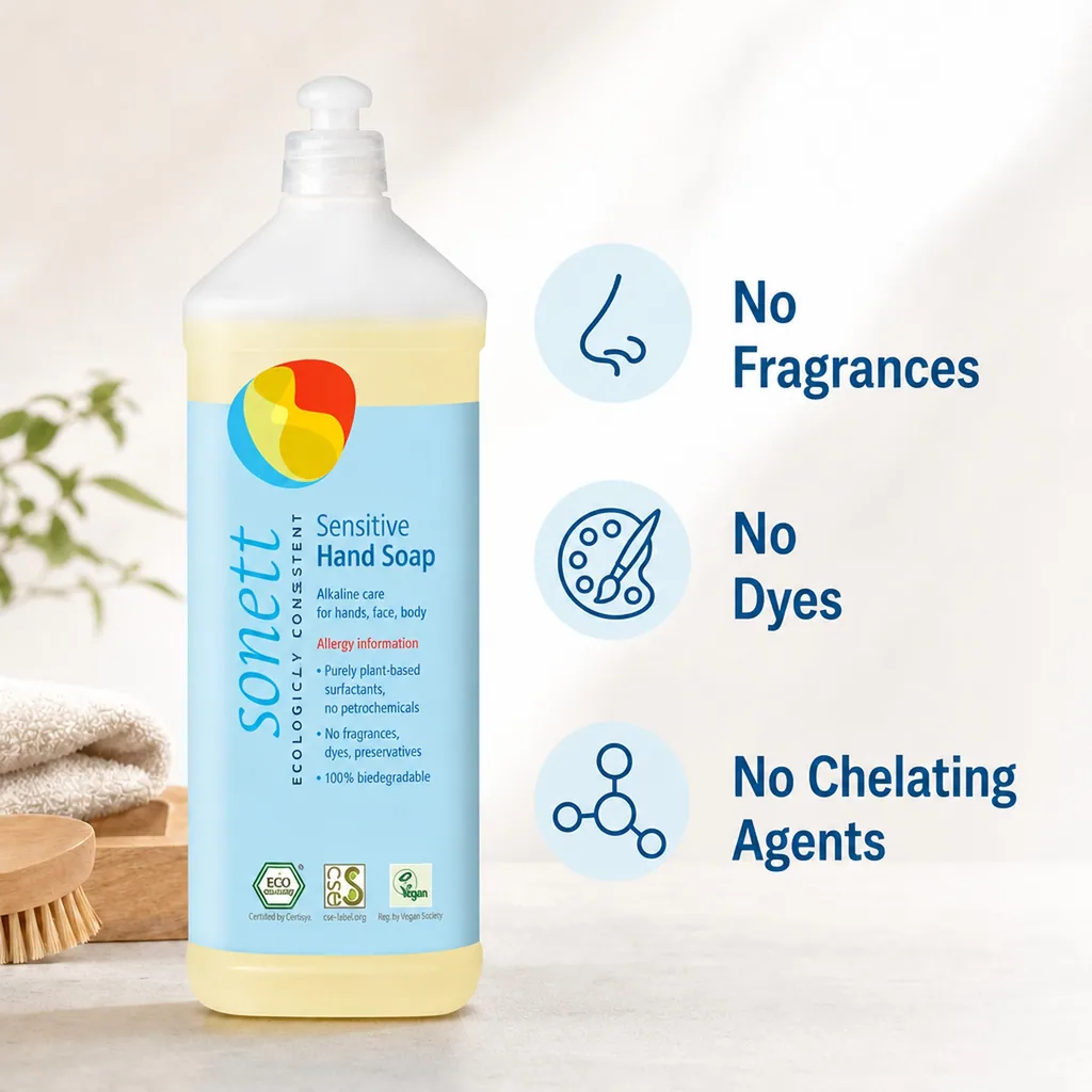 Hand Soap Refill 1 Liter, Sensitive Hand Soap, Fragrance Free, Unscented, Natural
