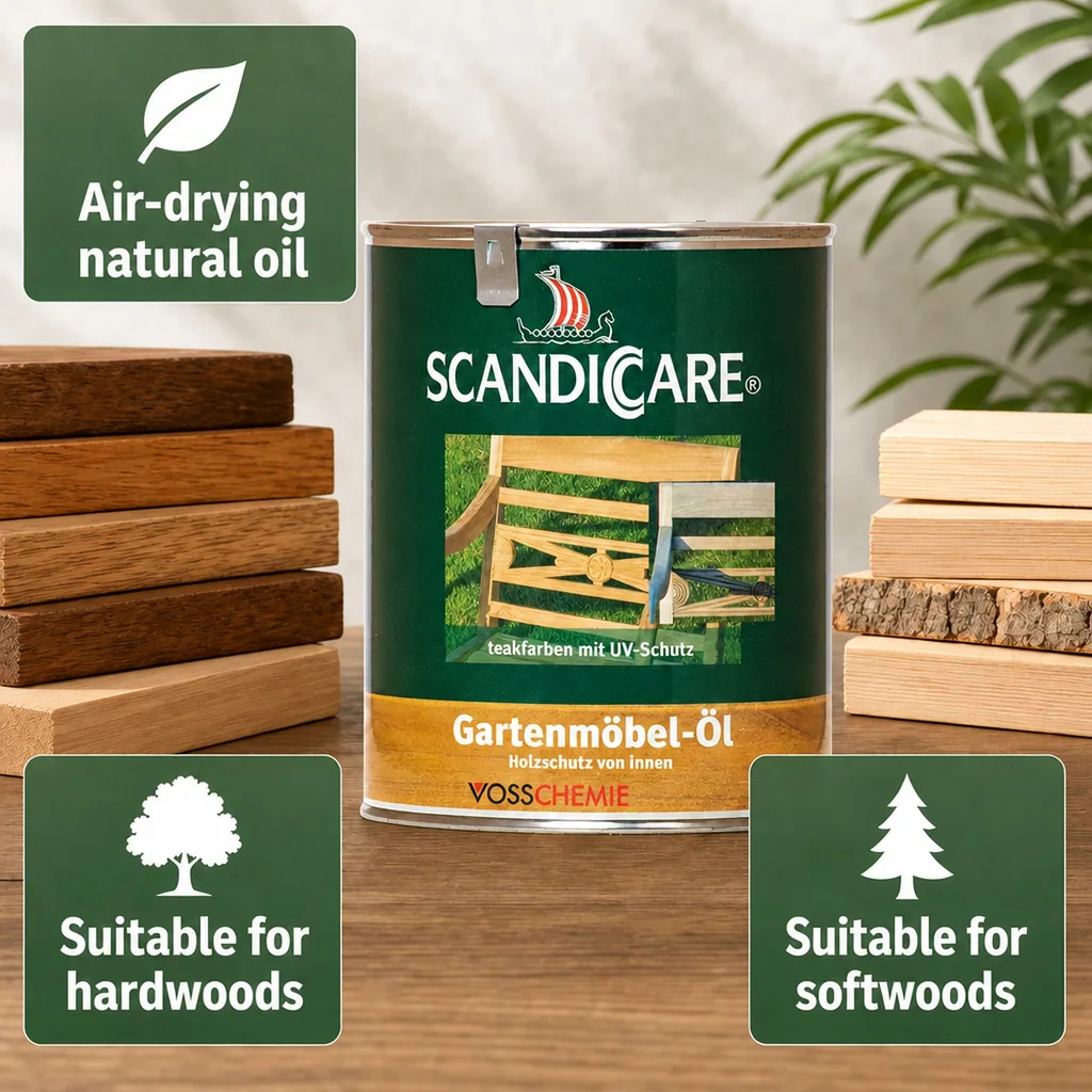 Garden Furniture Oil 1 Liter, UV Protection Wood Finish, Outdoor Furniture Oil