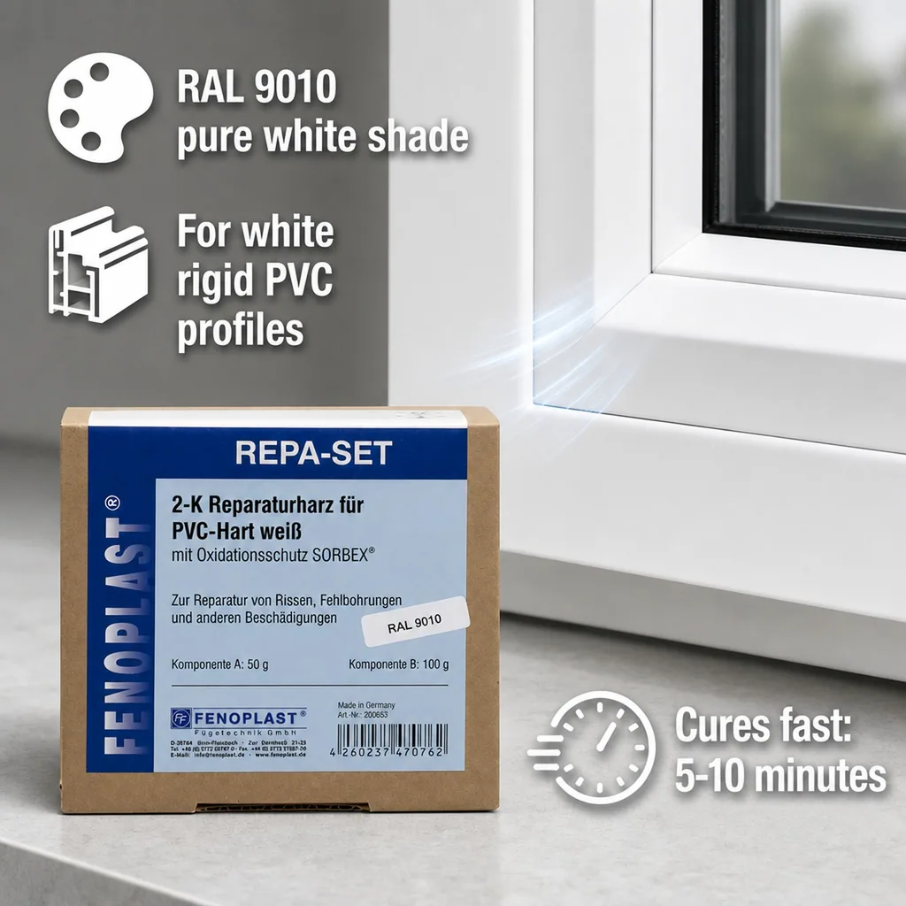 Window repair kit, plastic window repair, RAL 9010 repair, 2K repair resin, white window frame paint