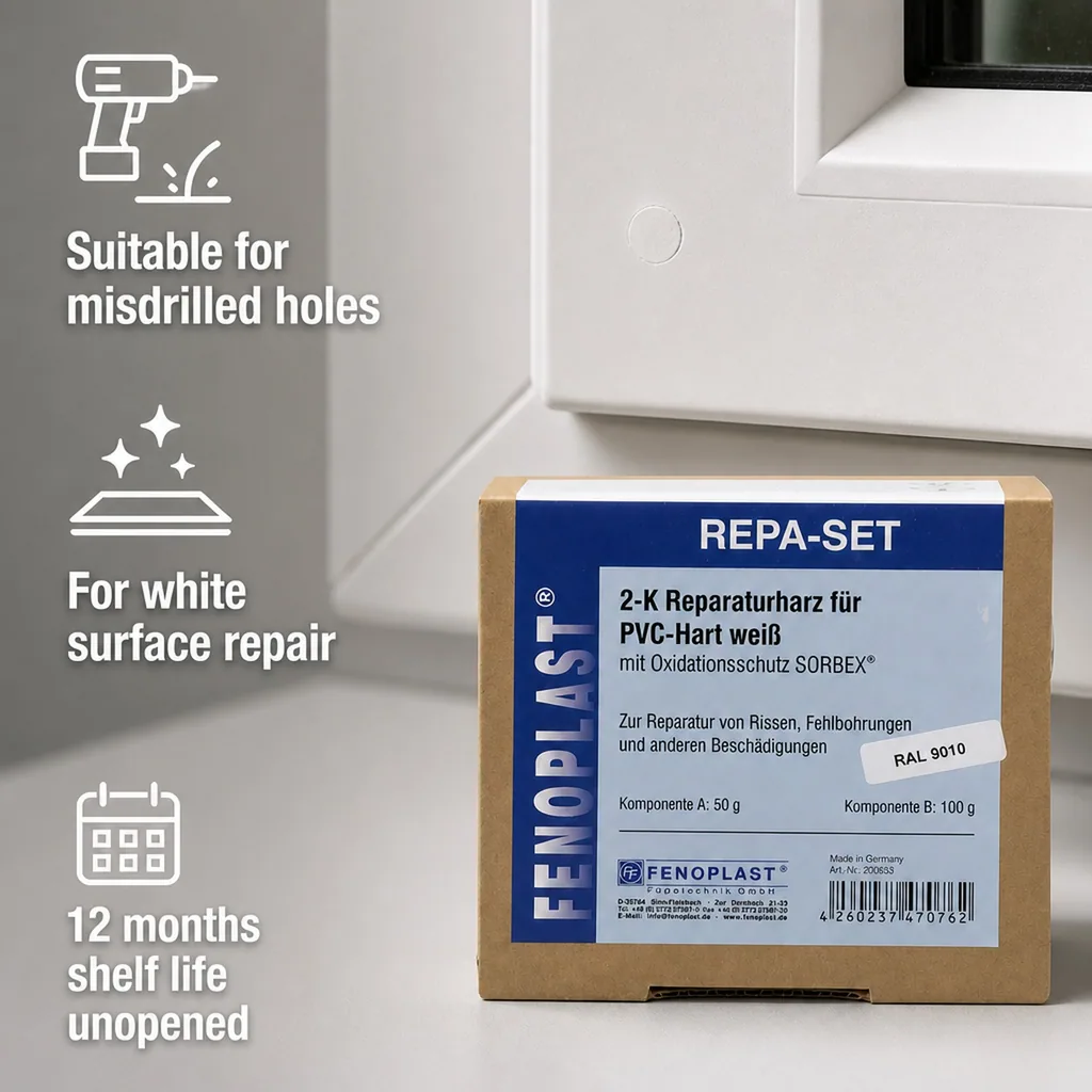 Window repair kit, plastic window repair, RAL 9010 repair, 2K repair resin, white window frame paint